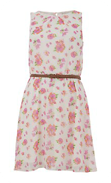 new look white floral chiffon belted dress